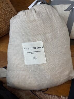 The Citizenry Stonewashed French Linen - Full/Queen - Sand Linen Stripe